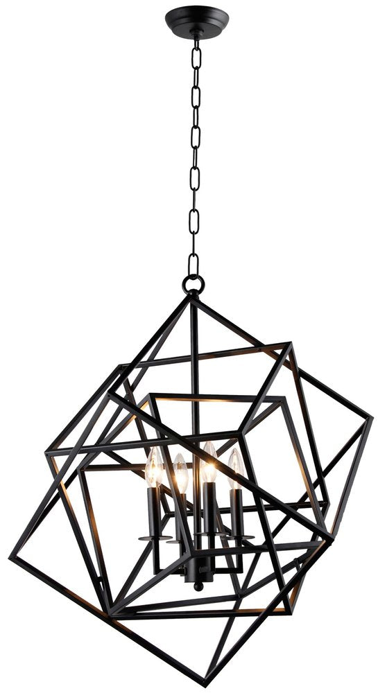 Black Unique Statement Four Light Metal Chandelier With Black Shades — view 2