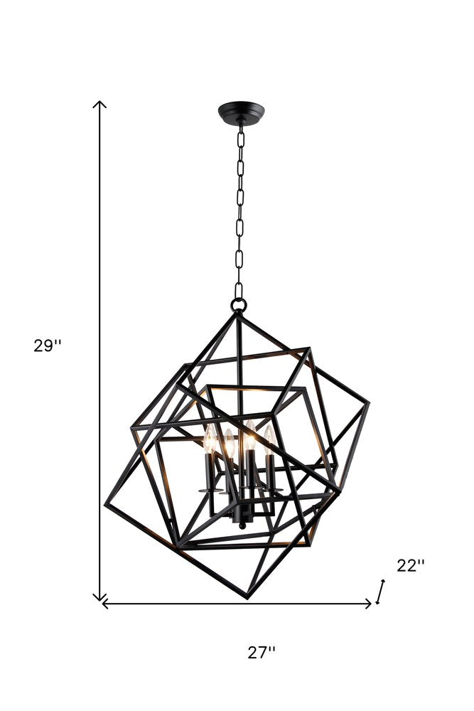 Black Unique Statement Four Light Metal Chandelier With Black Shades — view 3