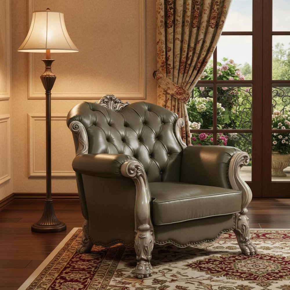 45" Champagne Faux Leather Arm Chair HomeRoots