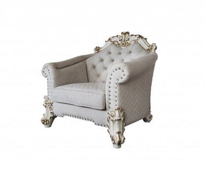 43" Ivory and Pearl Fabric Striped Arm Chair And Toss Pillows HomeRoots