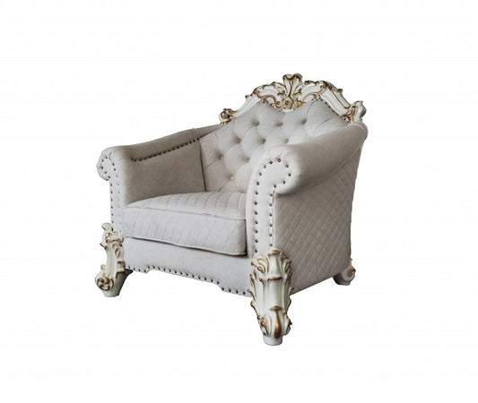 43" Ivory and Pearl Fabric Striped Arm Chair And Toss Pillows HomeRoots
