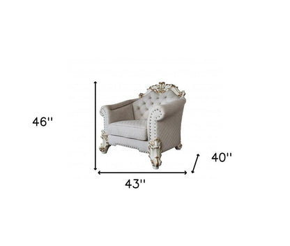 43" Ivory and Pearl Fabric Striped Arm Chair And Toss Pillows HomeRoots