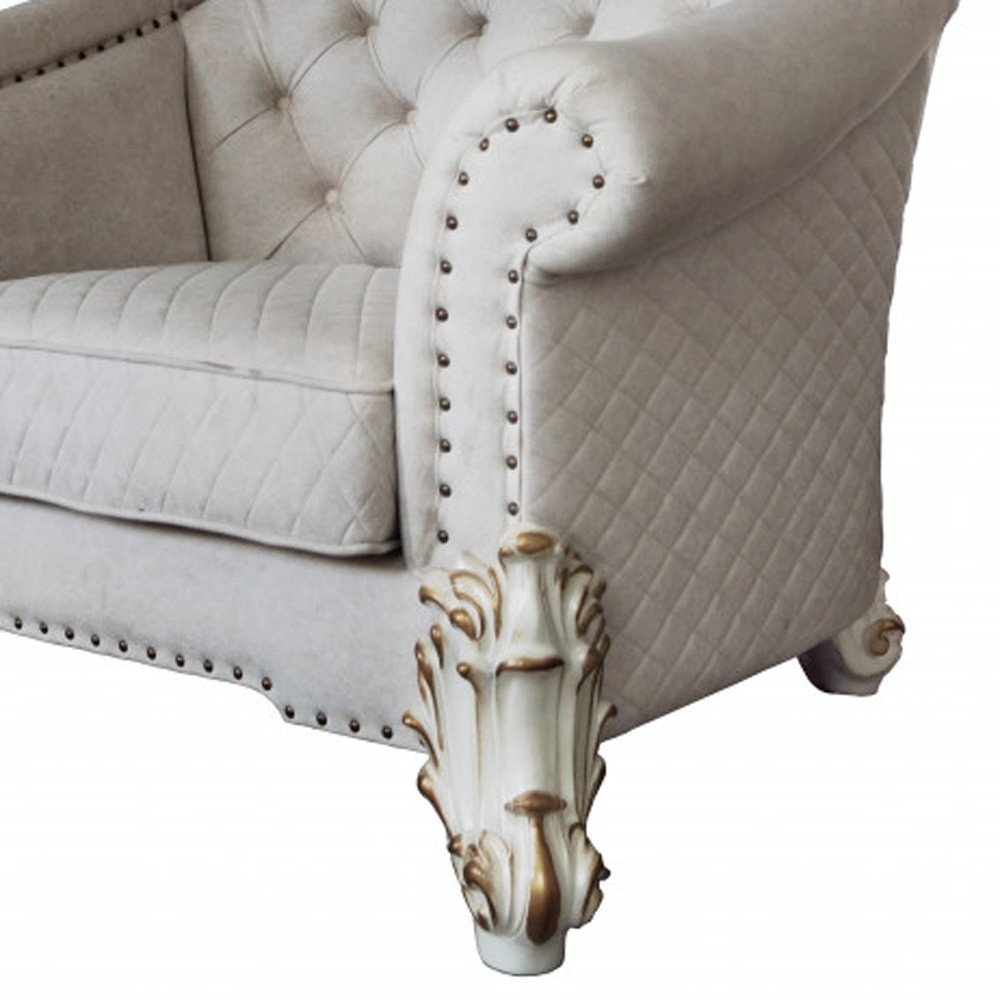 43" Ivory and Pearl Fabric Striped Arm Chair And Toss Pillows HomeRoots