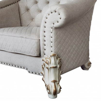 43" Ivory and Pearl Fabric Striped Arm Chair And Toss Pillows HomeRoots