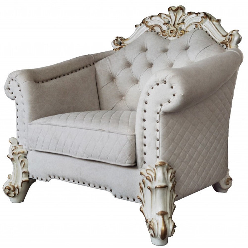 43" Ivory and Pearl Fabric Striped Arm Chair And Toss Pillows HomeRoots