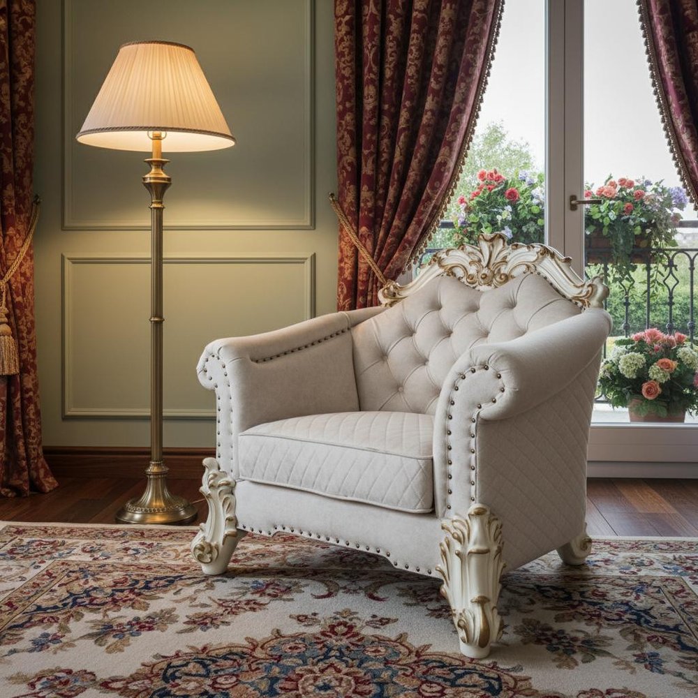 43" Ivory and Pearl Fabric Striped Arm Chair And Toss Pillows HomeRoots
