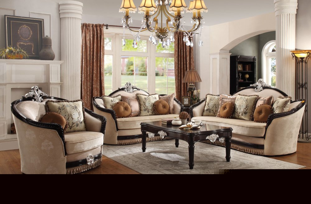 47" Tan and Black Fabric Floral Arm Chair And Toss Pillows HomeRoots