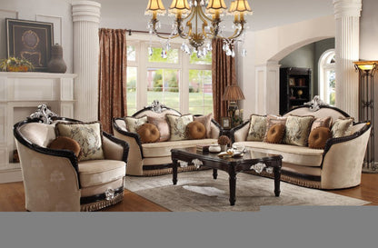 47" Tan and Black Fabric Floral Arm Chair And Toss Pillows HomeRoots