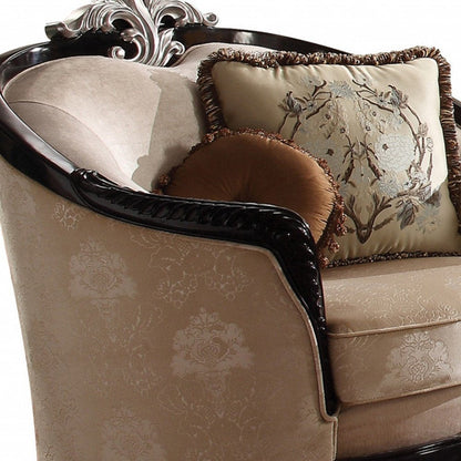47" Tan and Black Fabric Floral Arm Chair And Toss Pillows HomeRoots