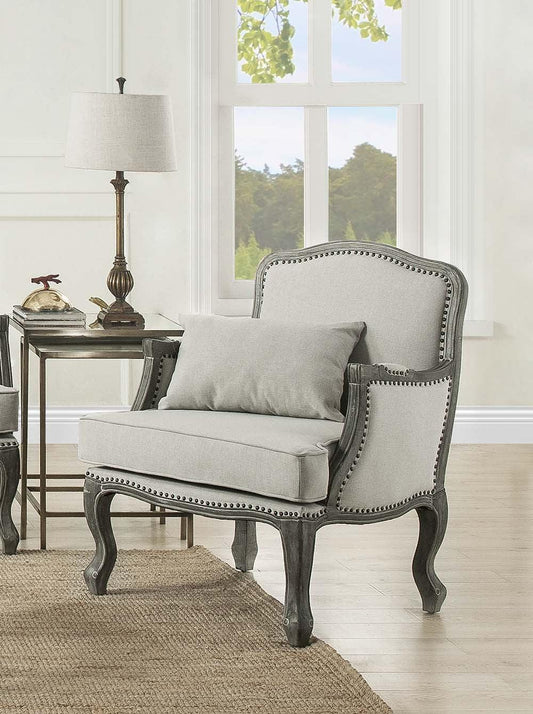29" Cream And Brown Linen Arm Chair - FurniFindUSA