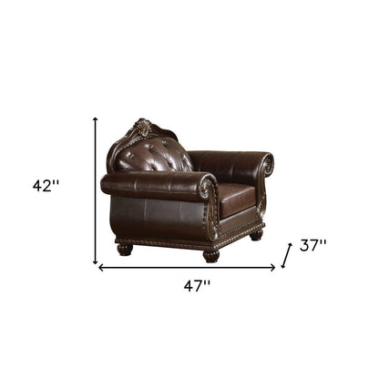 47" Espresso Top Grain Leather Tufted Arm Chair HomeRoots