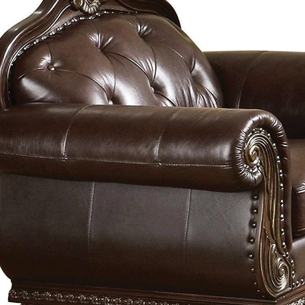 47" Espresso Top Grain Leather Tufted Arm Chair HomeRoots