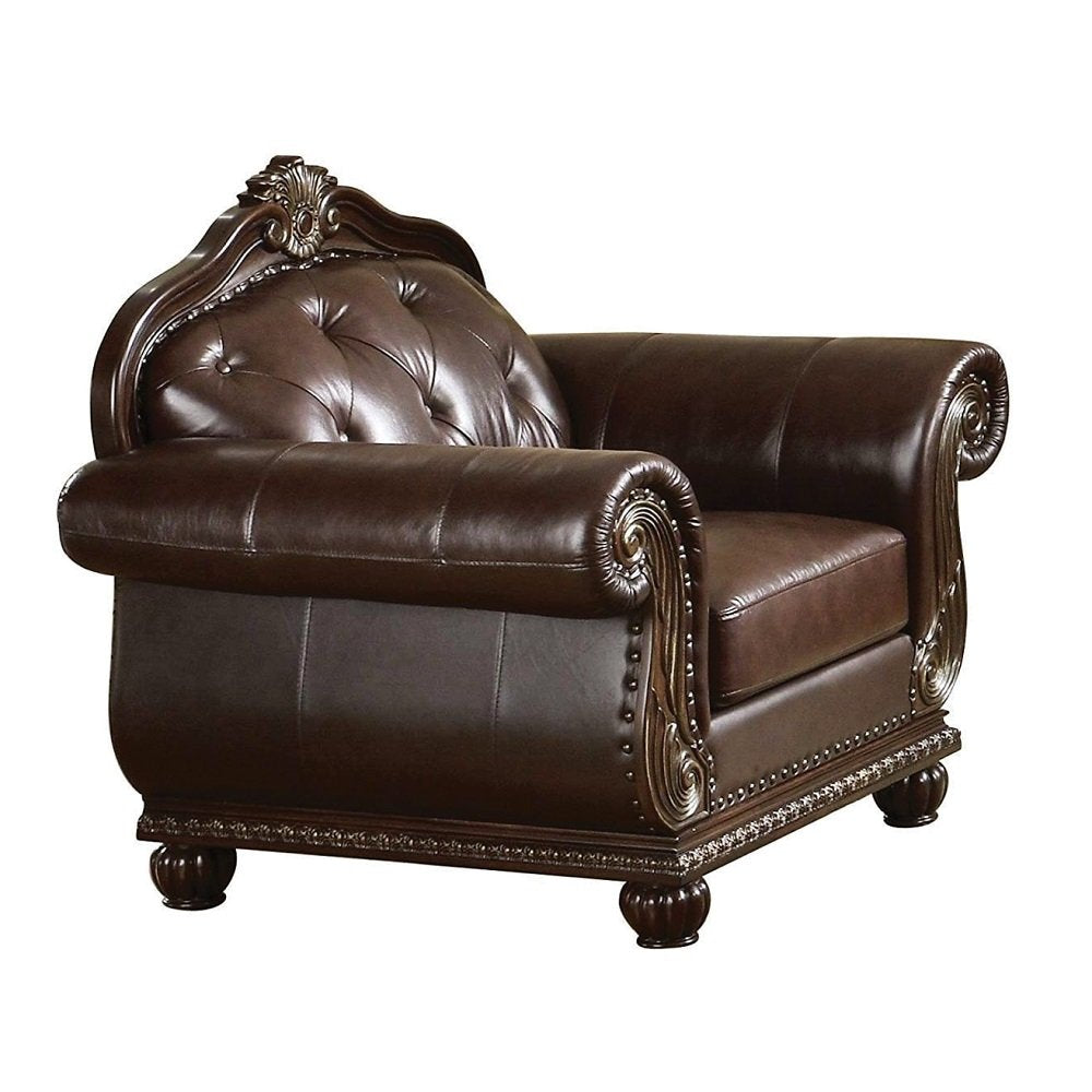47" Espresso Top Grain Leather Tufted Arm Chair HomeRoots