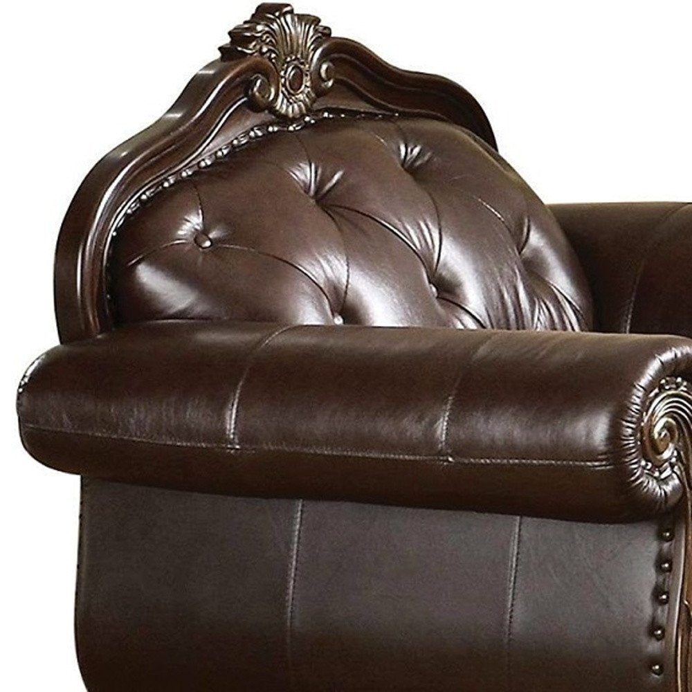 47" Espresso Top Grain Leather Tufted Arm Chair HomeRoots