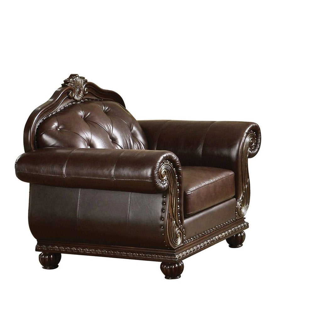 47" Espresso Top Grain Leather Tufted Arm Chair HomeRoots