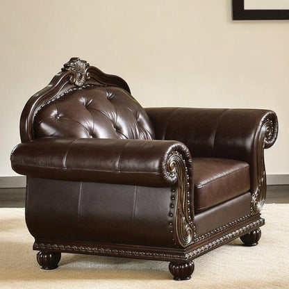 47" Espresso Top Grain Leather Tufted Arm Chair HomeRoots