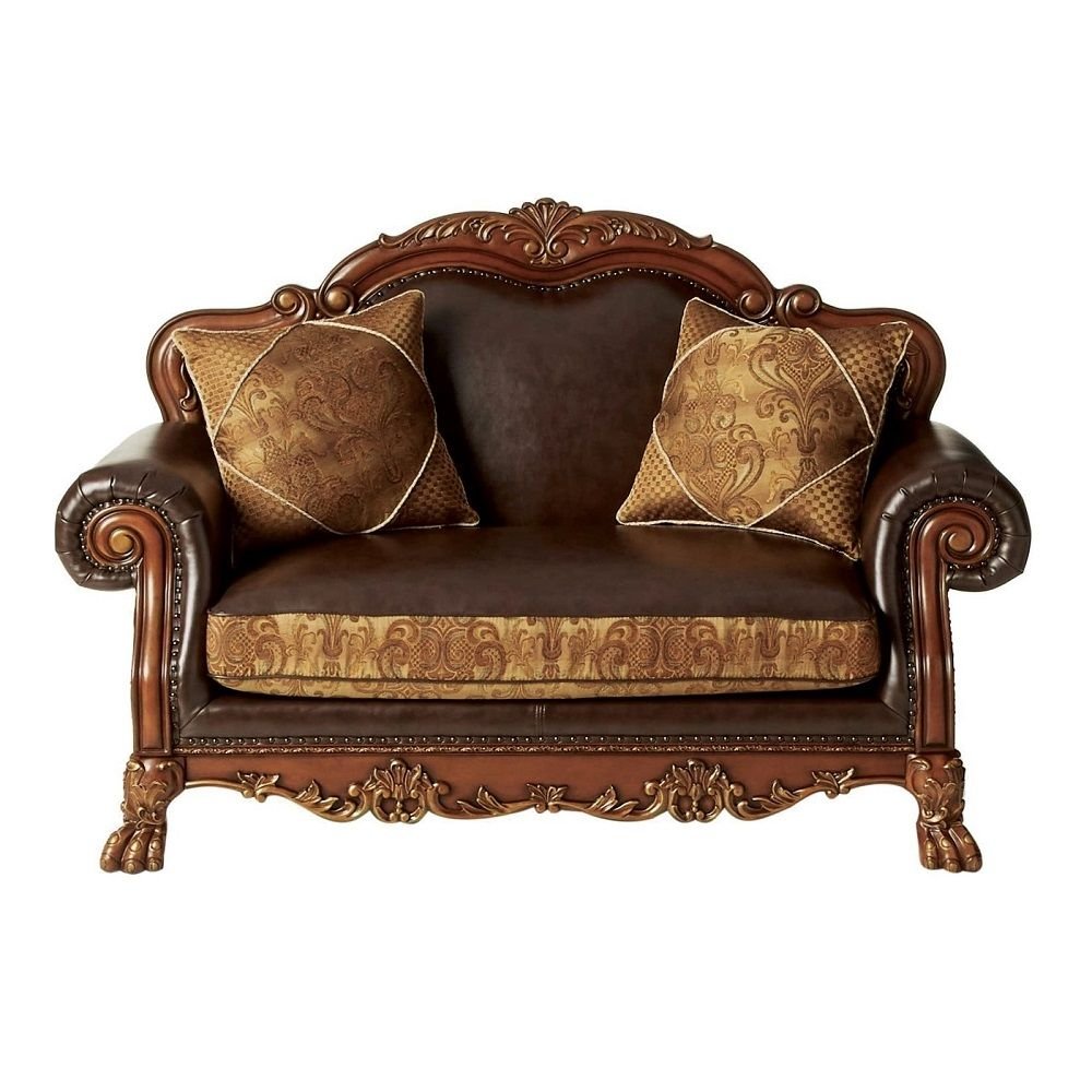 46" Brown and Cherry Blossom Pink Faux Leather Floral Tufted Arm Chair And Toss Pillow HomeRoots