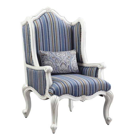 31" Blue and White Fabric Striped Wingback Chair And Toss Pillow HomeRoots
