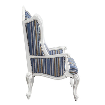 31" Blue and White Fabric Striped Wingback Chair And Toss Pillow HomeRoots