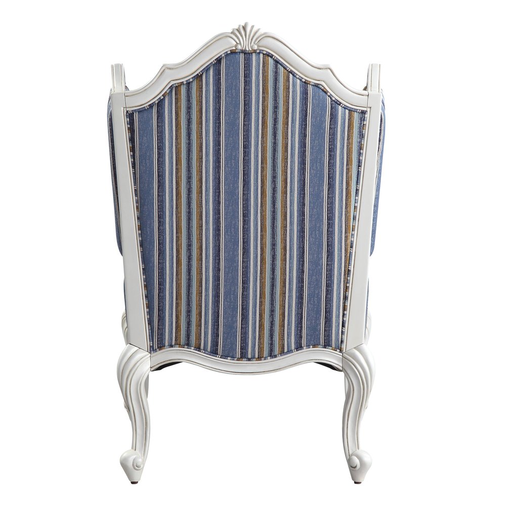 31" Blue and White Fabric Striped Wingback Chair And Toss Pillow HomeRoots