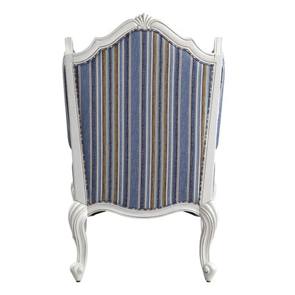 31" Blue and White Fabric Striped Wingback Chair And Toss Pillow HomeRoots