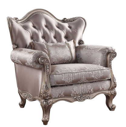 45" Champagne Fabric Floral Tufted Arm Chair And Toss Pillow HomeRoots