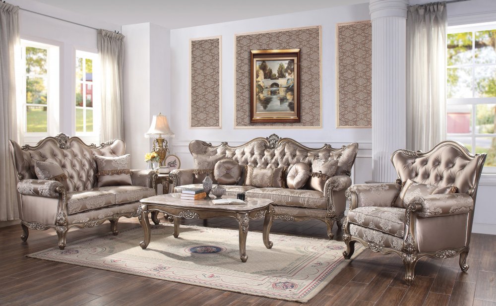 45" Champagne Fabric Floral Tufted Arm Chair And Toss Pillow HomeRoots