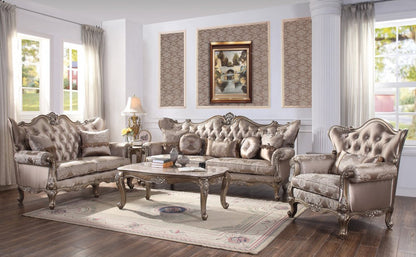 45" Champagne Fabric Floral Tufted Arm Chair And Toss Pillow HomeRoots