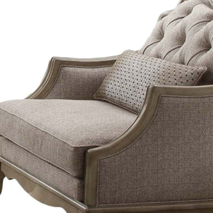 38" Beige and Taupe Fabric Tufted Chair and a Half And Toss Pillow HomeRoots