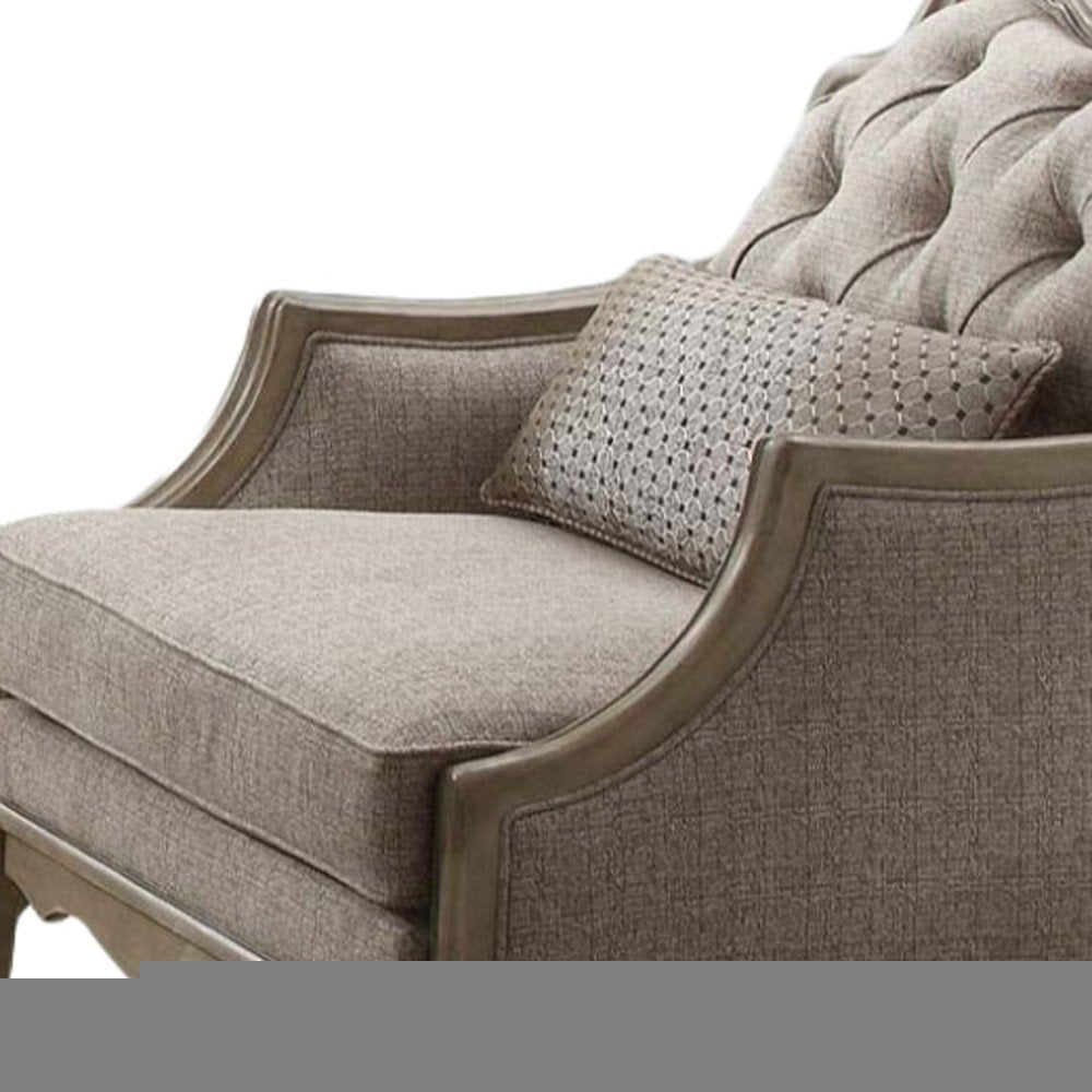 38" Beige and Taupe Fabric Tufted Chair and a Half And Toss Pillow HomeRoots