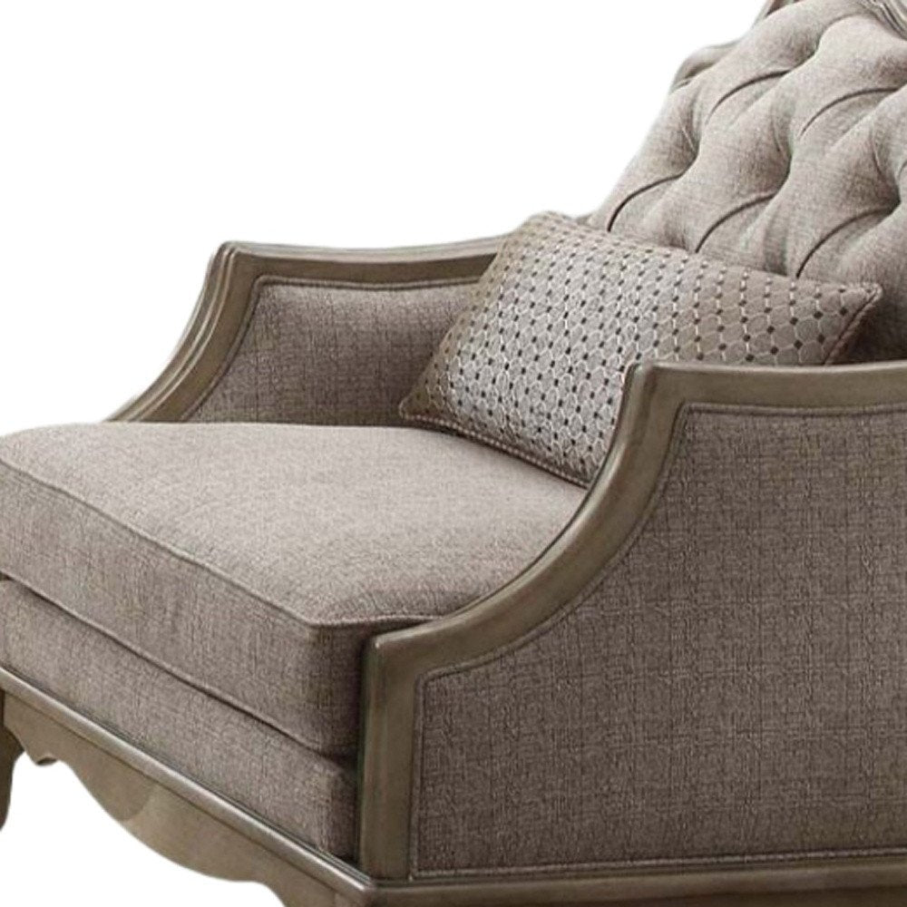 38" Beige and Taupe Fabric Tufted Chair and a Half And Toss Pillow — view 4