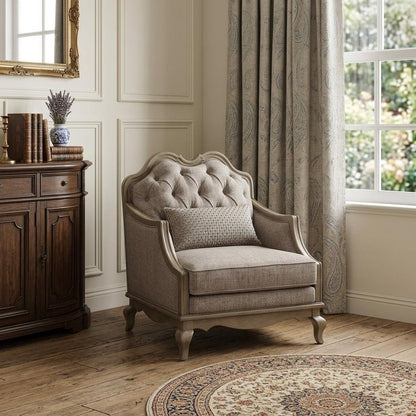 38" Beige and Taupe Fabric Tufted Chair and a Half And Toss Pillow HomeRoots