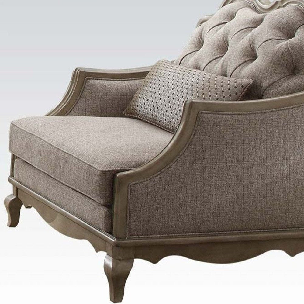 38" Beige and Taupe Fabric Tufted Chair and a Half And Toss Pillow HomeRoots