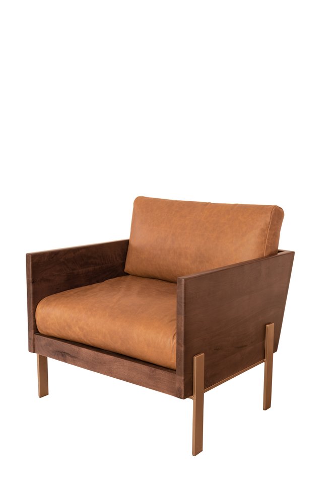 31" Brown Top Grain Leather And Solid Wood Arm Chair HomeRoots