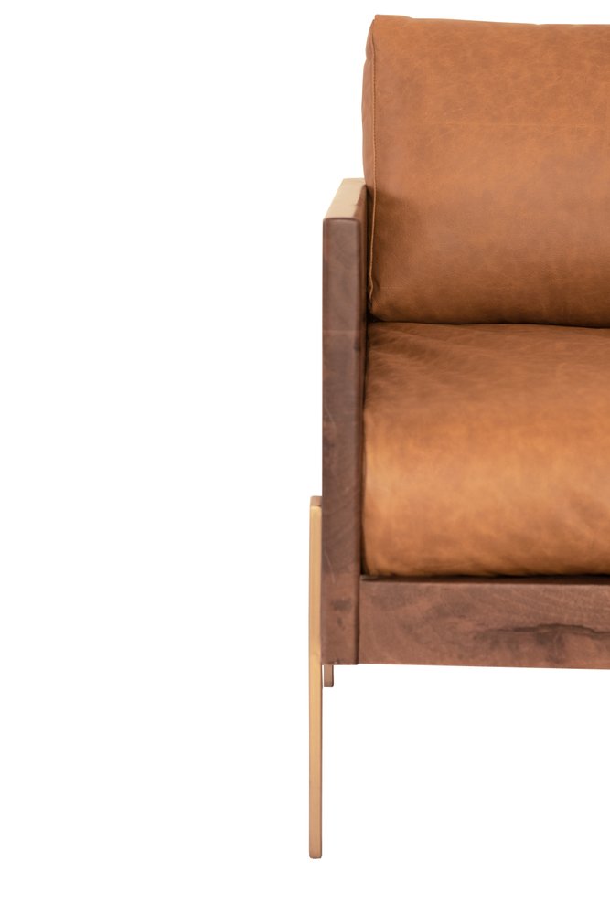 31" Brown Top Grain Leather And Solid Wood Arm Chair HomeRoots