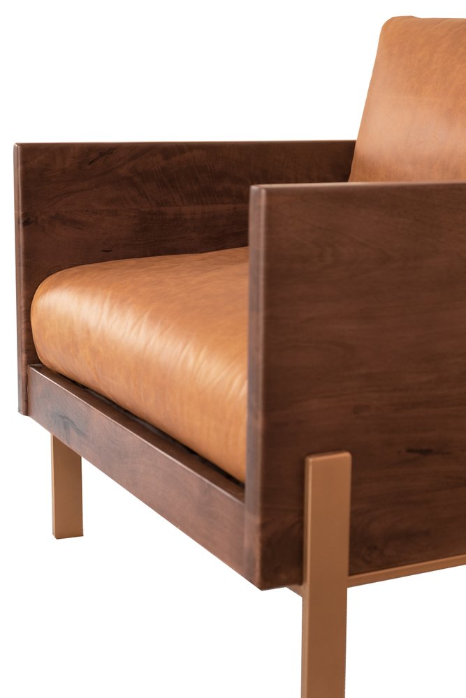 31" Brown Top Grain Leather And Solid Wood Arm Chair HomeRoots
