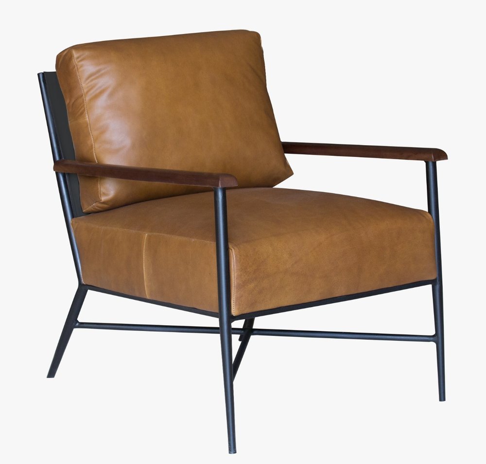 24" Brown Top Grain Leather And Black Solid Color Arm Chair HomeRoots