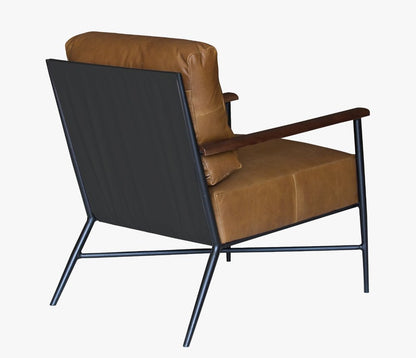24" Brown Top Grain Leather And Black Solid Color Arm Chair HomeRoots