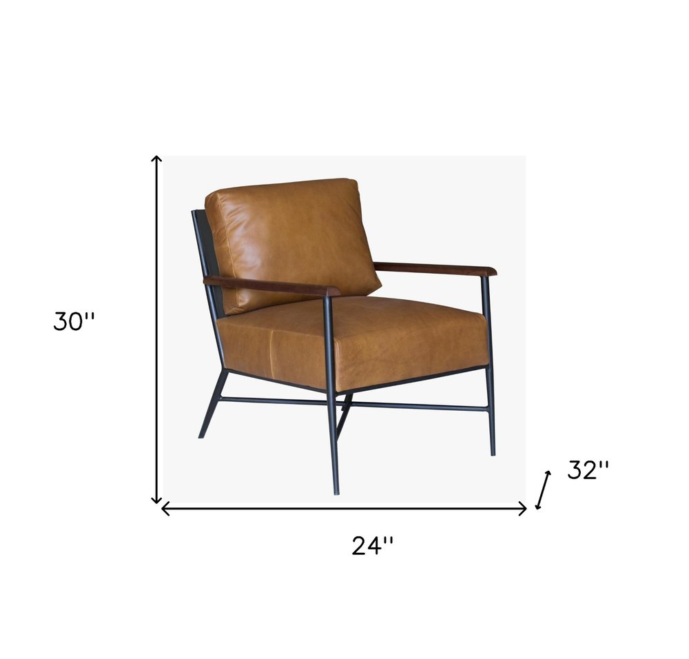 24" Brown Top Grain Leather And Black Solid Color Arm Chair HomeRoots