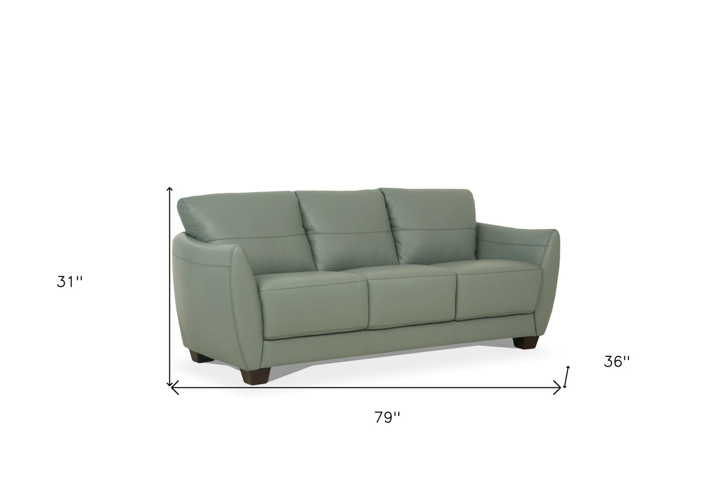 79" Tea Green Leather Sofa With Black Legs
