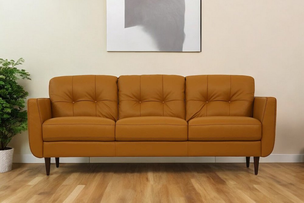 83" Orange Leather Sofa With Black Legs HomeRoots