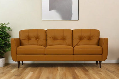 83" Orange Leather Sofa With Black Legs HomeRoots