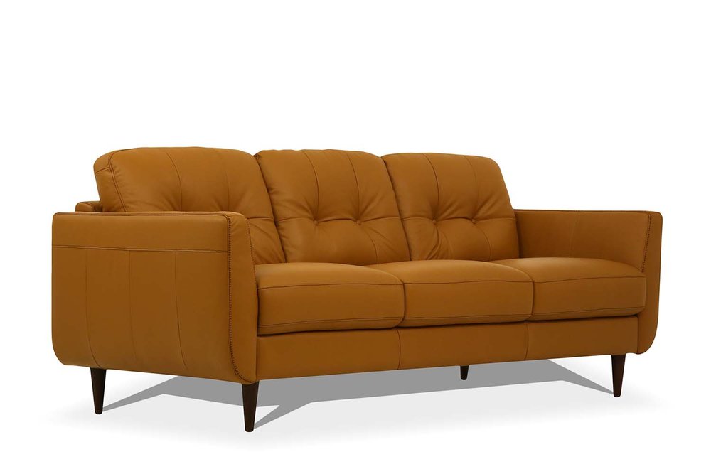 83" Orange Leather Sofa With Black Legs HomeRoots