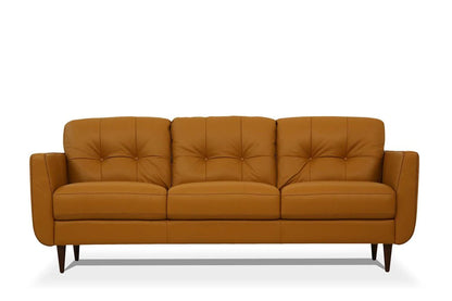 83" Orange Leather Sofa With Black Legs HomeRoots