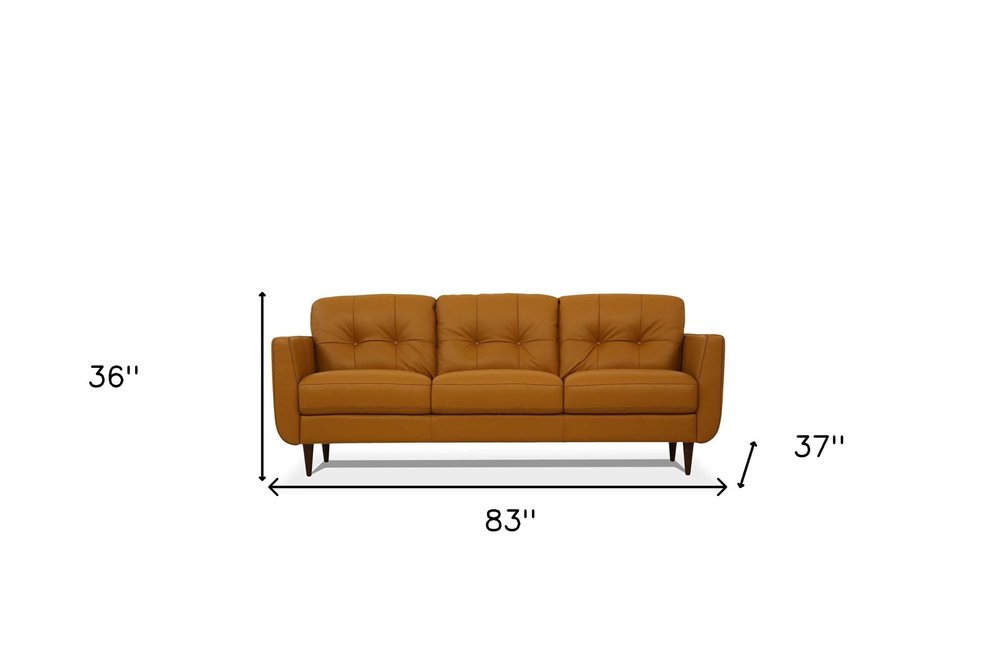 83" Orange Leather Sofa With Black Legs HomeRoots