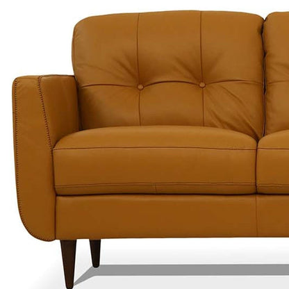 83" Orange Leather Sofa With Black Legs HomeRoots