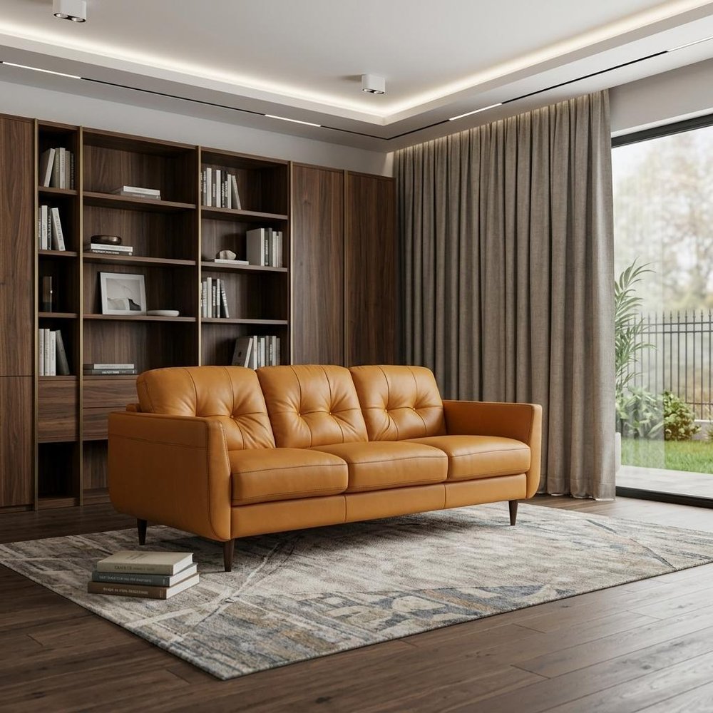 83" Orange Leather Sofa With Black Legs HomeRoots