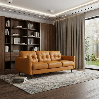 83" Orange Leather Sofa With Black Legs HomeRoots