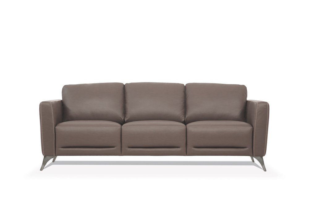 83" Taupe Leather Sofa With Black Legs — view 1