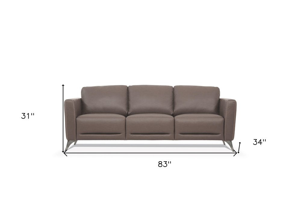 83" Taupe Leather Sofa With Black Legs HomeRoots